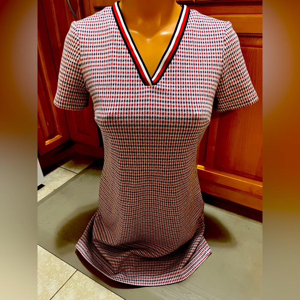 Rare TOMMY HILFIGER Vneck Dress Sz 2 Tennis Sporty Vintage Classic Red Navy Cute